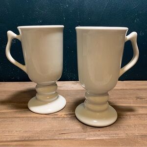 Vintage Pair Of White Hall Pottery Footed Latte Mugs Numbered 1273 Made In USA